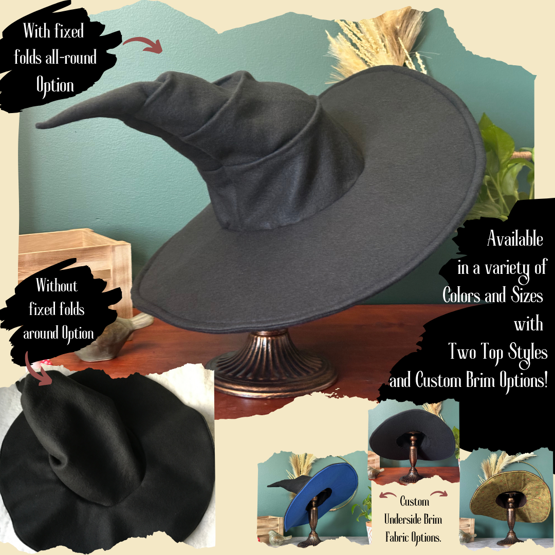 Custom Black Witch/ Wizard Hat - 18" wide brim- Made to Order