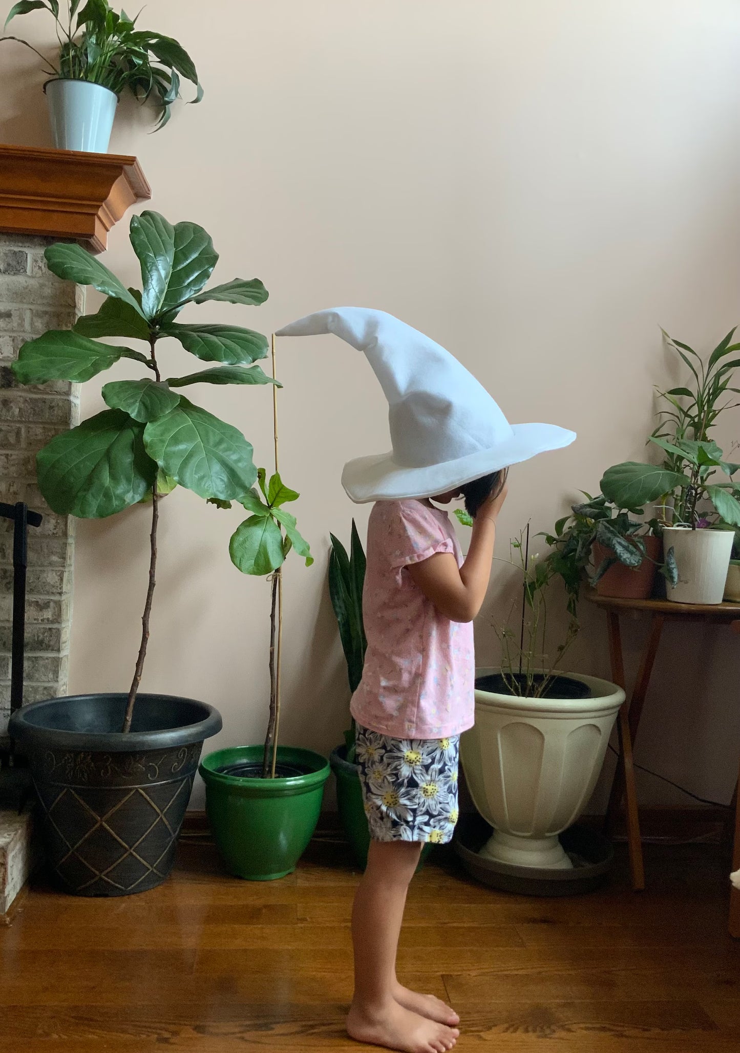 Custom White Witch, Wizard Hat – 15” Wide Brim Summer Sun Hat for Women, Men & Kids |Mage, Sorcerer, Warlock, Pointed Felt Hat | Baby, Toddler, Adult Sizes |Made to Order