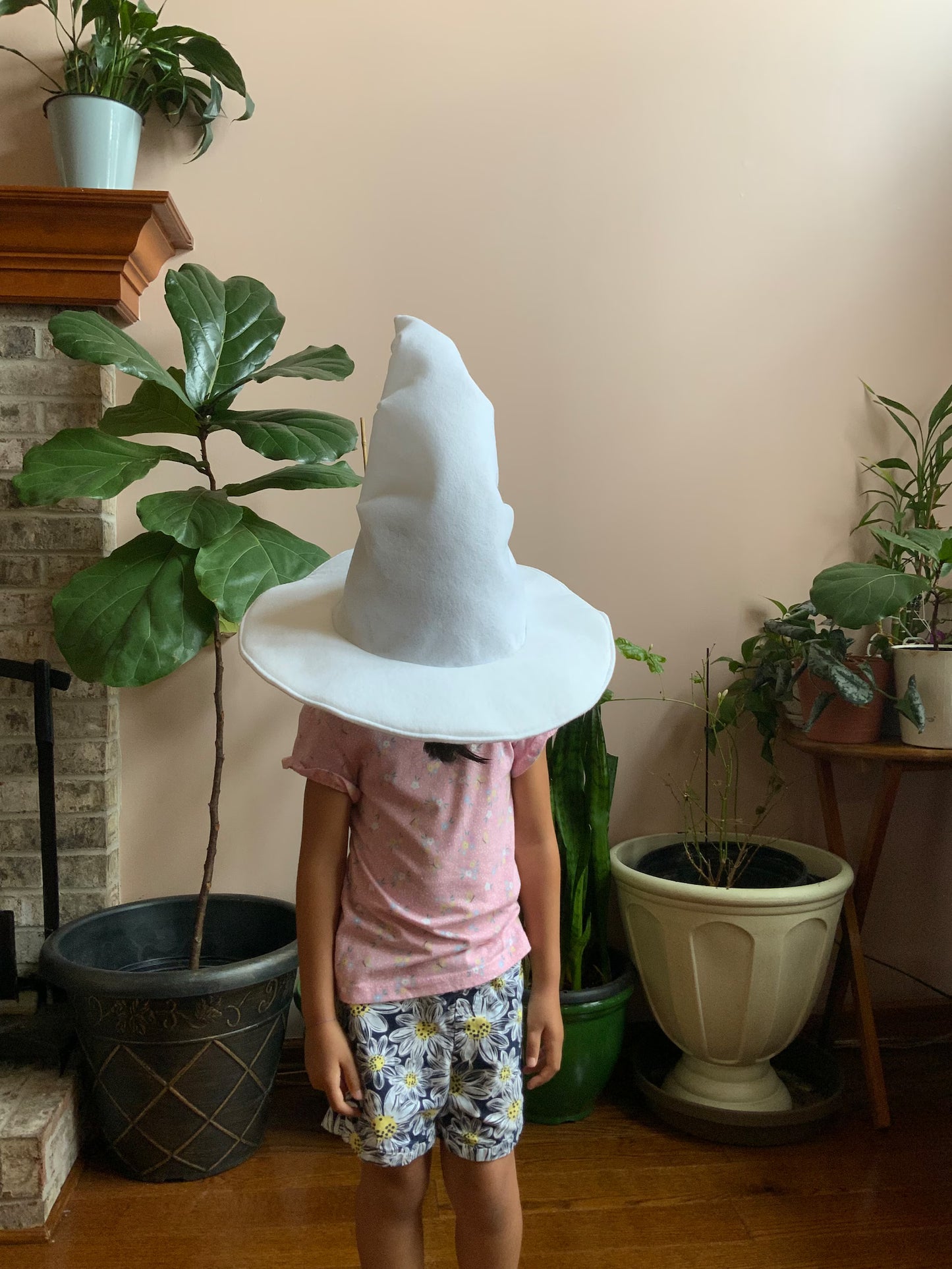 Custom White Witch, Wizard Hat – 15” Wide Brim Summer Sun Hat for Women, Men & Kids |Mage, Sorcerer, Warlock, Pointed Felt Hat | Baby, Toddler, Adult Sizes |Made to Order