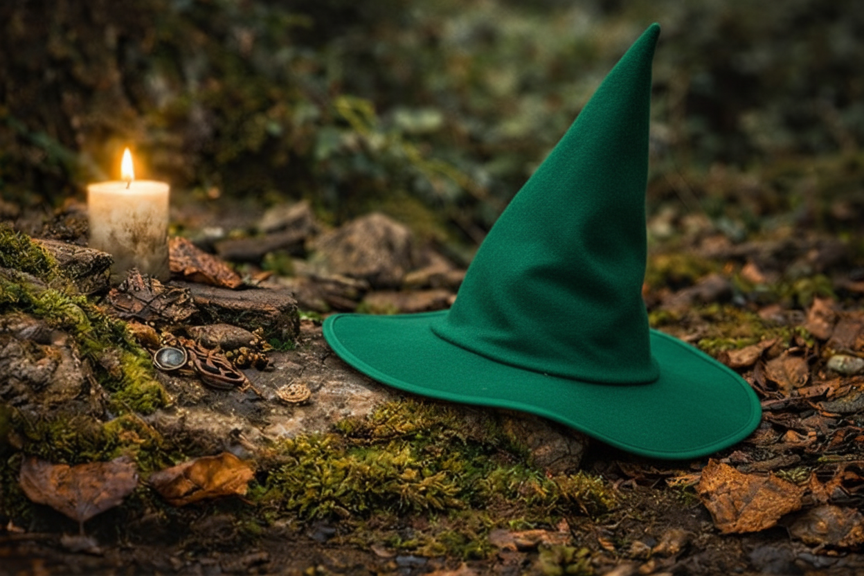 Candle on a mossy log with a blurred natural background
