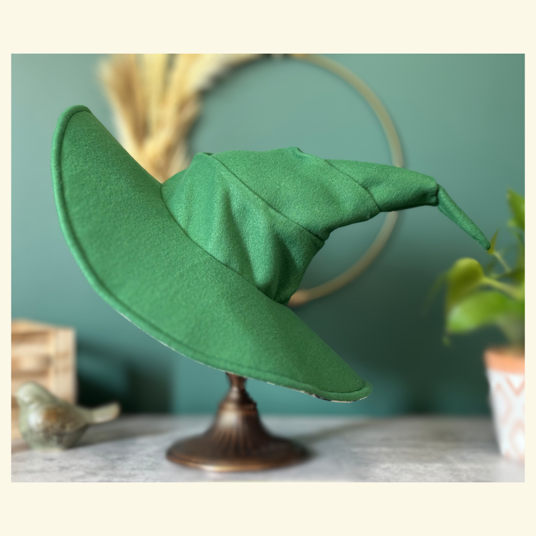 Custom Green Witch/ Wizard Hat | 18” Wide Brim Fleece hat | Made to Order