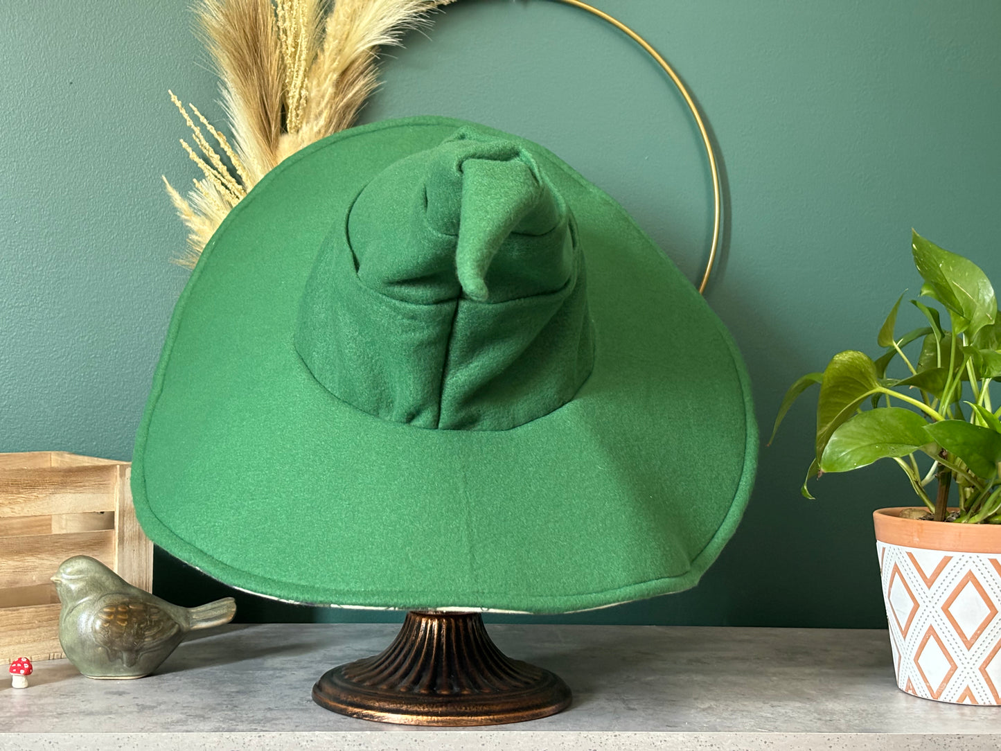 Custom Green Witch/ Wizard Hat | 18” Wide Brim Fleece hat | Made to Order