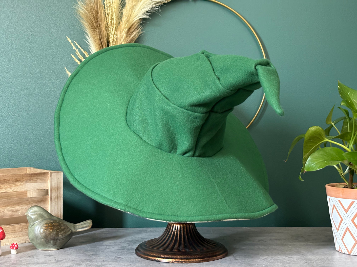 Custom Green Witch/ Wizard Hat | 18” Wide Brim Fleece hat | Made to Order
