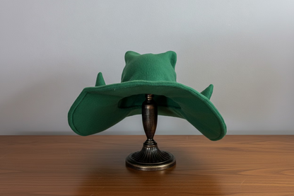 Custom Witch/Wizard Hat with small Horns| 18” Wide Brim Fleece hat | Made to Order