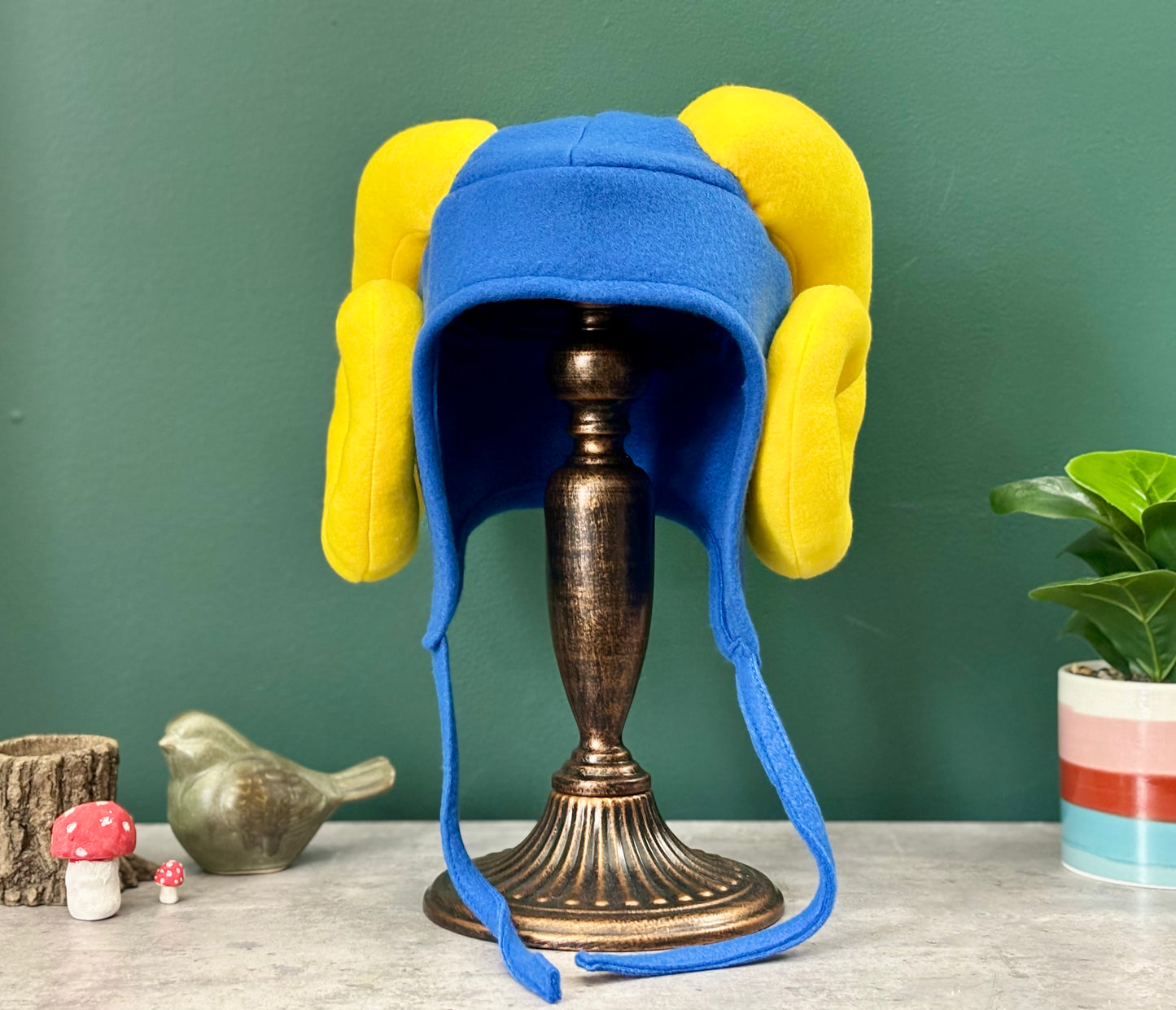 Custom Blue Ram Horn Fleece Hat | Earflap Style | Unisex | Made to Order