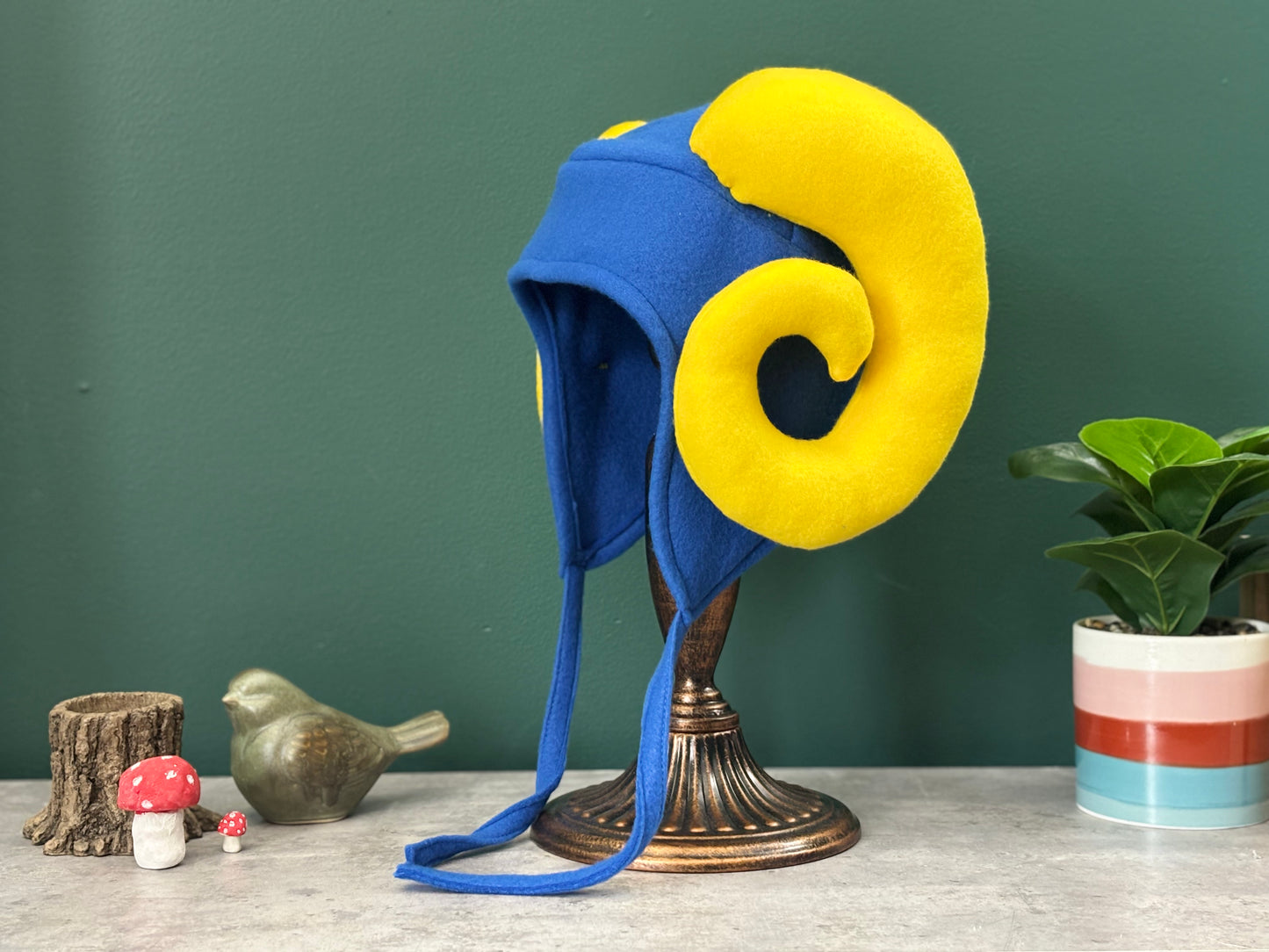 Custom Blue Ram Horn Fleece Hat | Earflap Style | Unisex | Made to Order