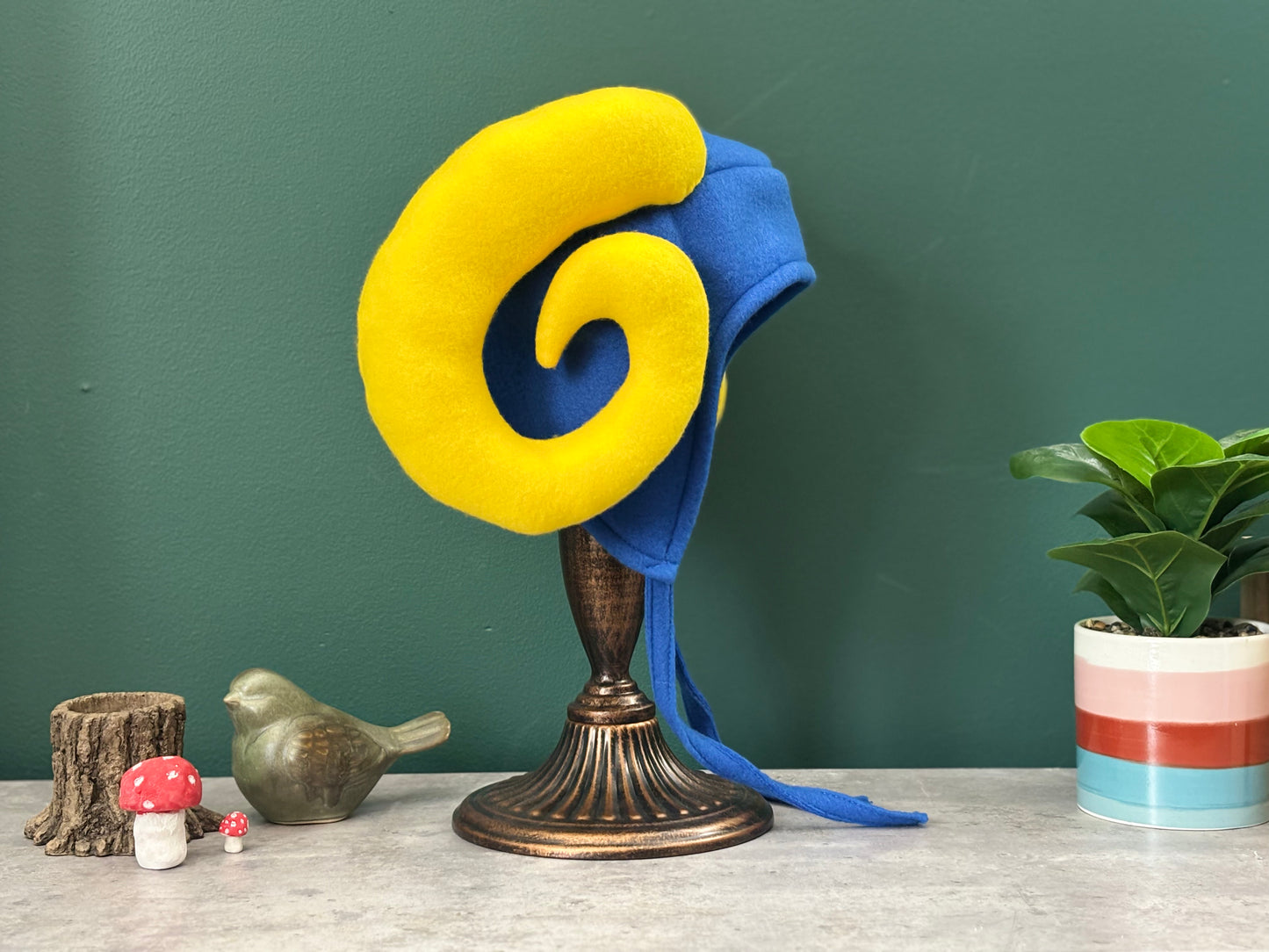 Custom Blue Ram Horn Fleece Hat | Earflap Style | Unisex | Made to Order