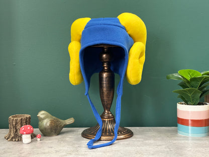 Custom Blue Ram Horn Fleece Hat | Earflap Style | Unisex | Made to Order