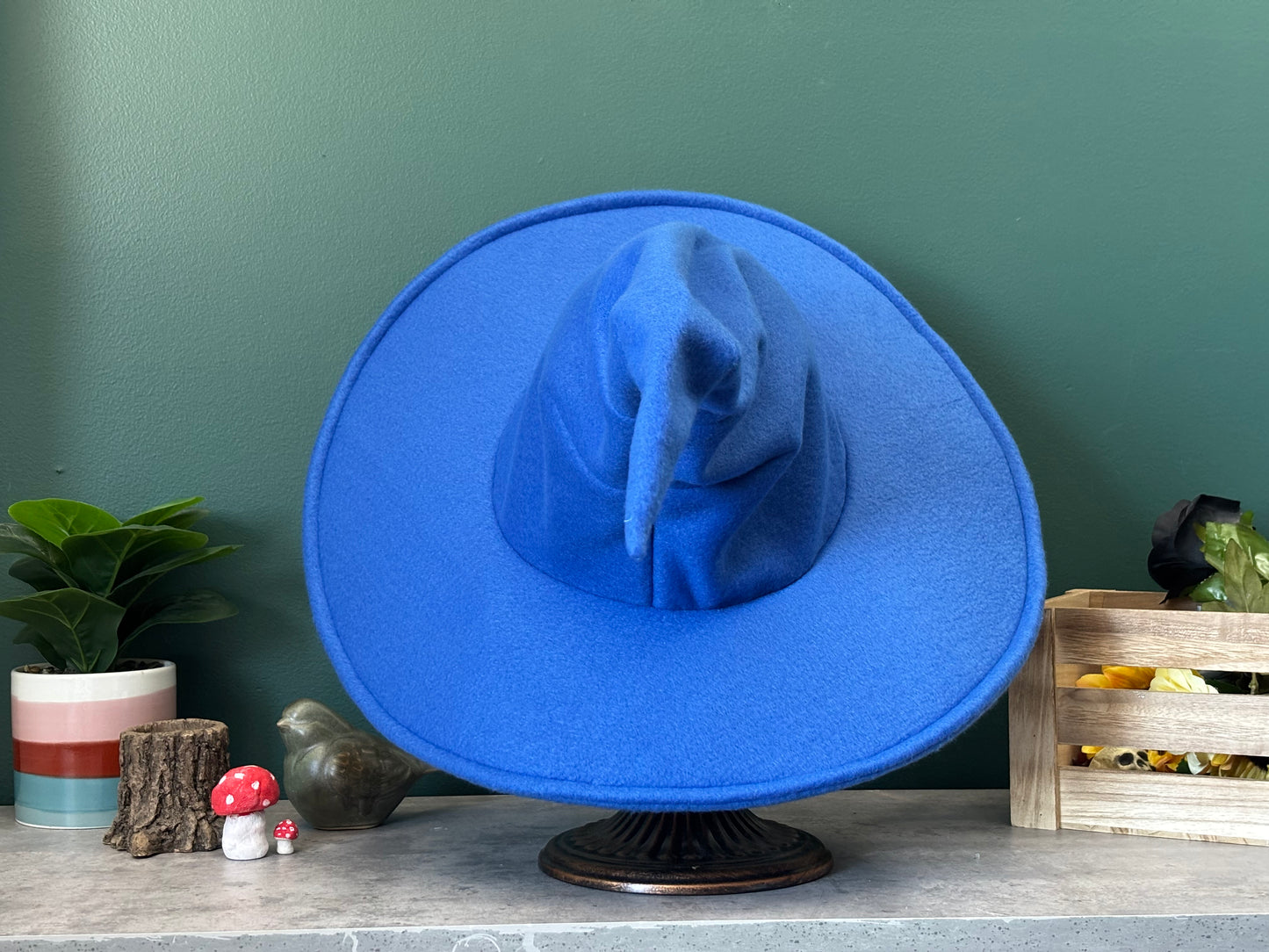 Custom Royal Blue Witch/Wizard Hat | 18” Wide Brim Fleece hat | Made to Order