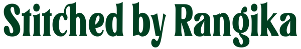 Text 'Stitched by Rangika' in green on a white background