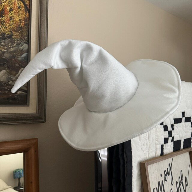 Custom White Witch, Wizard Hat – 15” Wide Brim Summer Sun Hat for Women, Men & Kids |Mage, Sorcerer, Warlock, Pointed Felt Hat | Baby, Toddler, Adult Sizes |Made to Order