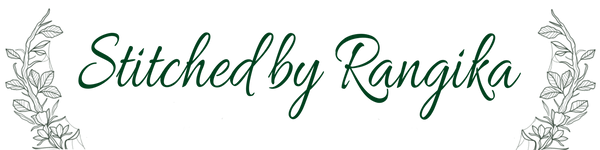 Logo with 'Stitched by Rangika' text and decorative elements on a white background