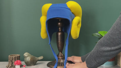 Custom Blue Ram Horn Fleece Hat | Earflap Style | Unisex | Made to Order