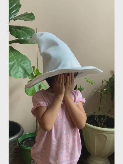 Custom White Witch, Wizard Hat – 15” Wide Brim Summer Sun Hat for Women, Men & Kids |Mage, Sorcerer, Warlock, Pointed Felt Hat | Baby, Toddler, Adult Sizes |Made to Order